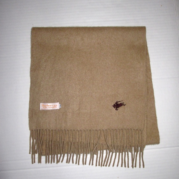 BURBERRYS London Solid Tan Camel Pure Cashmere Scarf with Horse Embroidery E03 - Picture 5 of 5